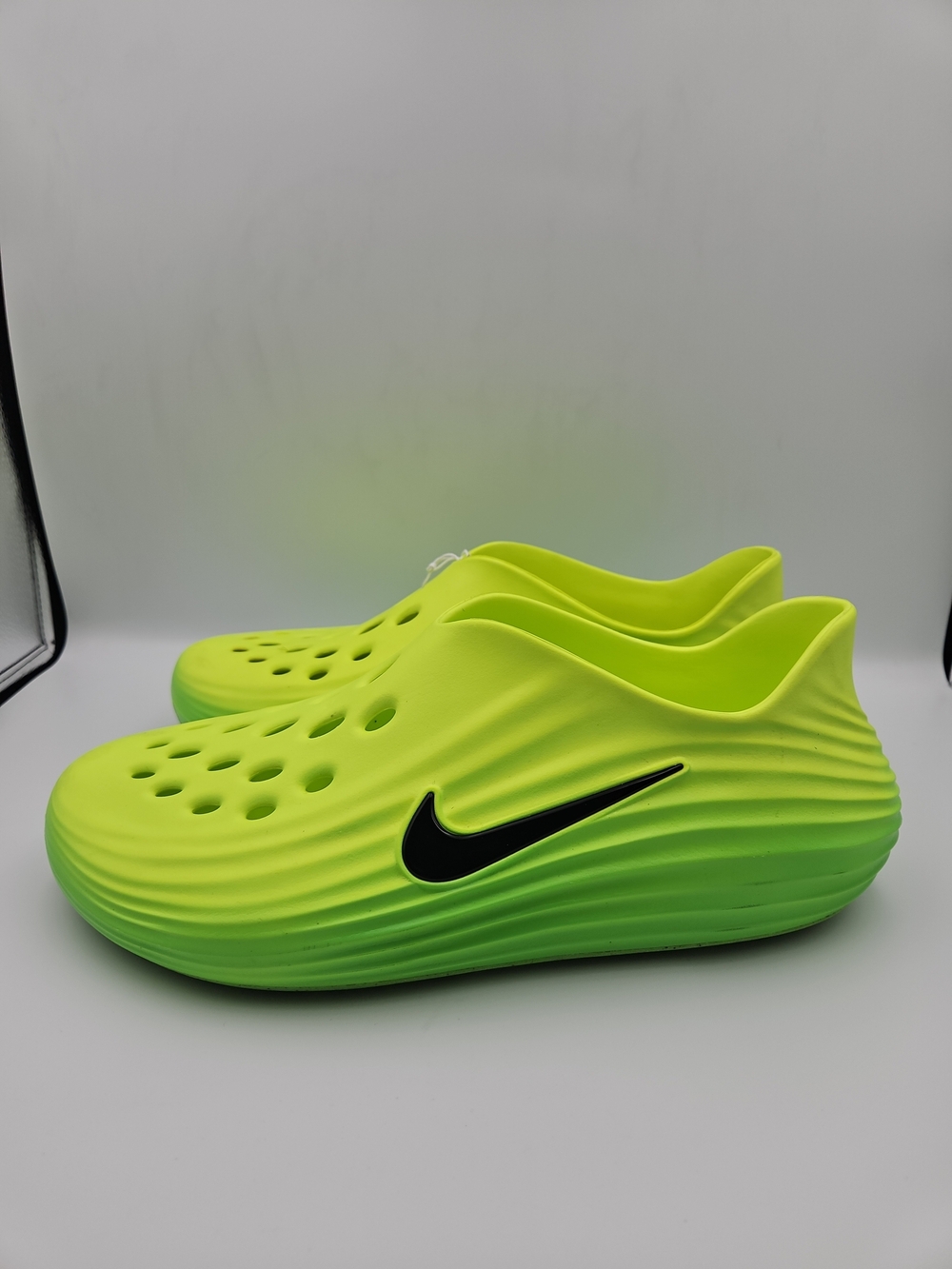 Nike Neon Green Foam Slip-On Sneakers with Black Swoosh